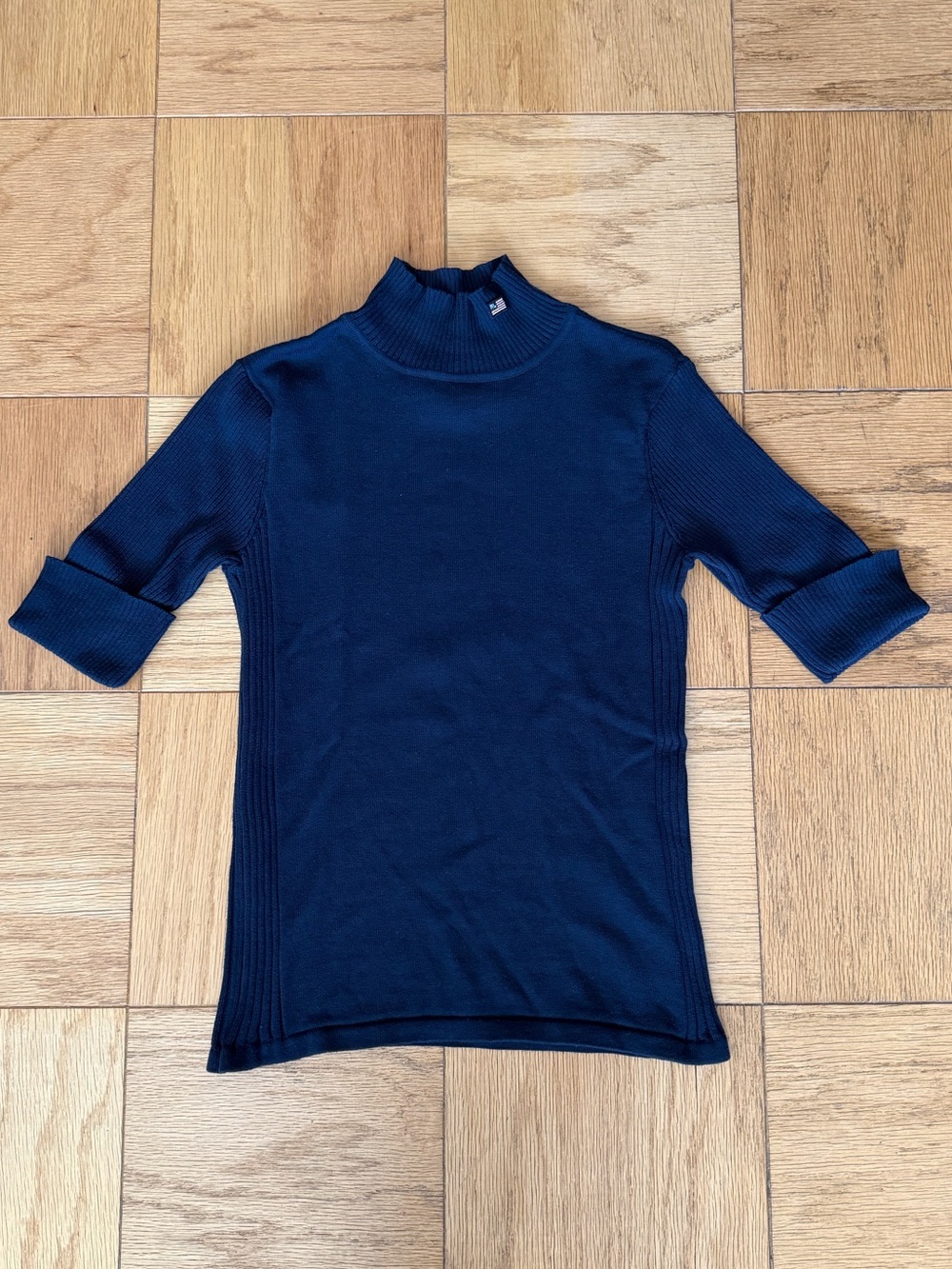 Polo Ralph Lauren Navy Mock Neck Ribbed Cotton Top